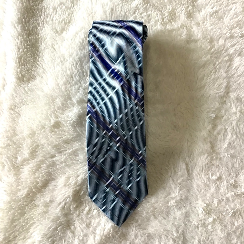 Michael Kors Silk Blue Sheen Plaid Men Neck Tie Formal Business Checks Classic